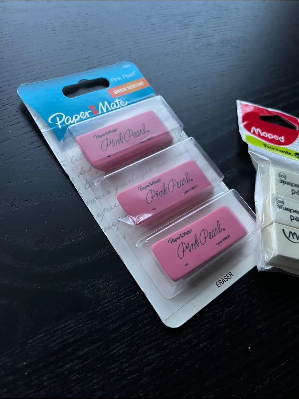 PaperMate Pink Pearl & Maped Technic Erasers 12 Pack 3-Ct Packs Latex PVC Free